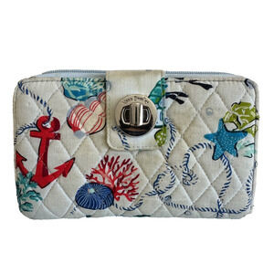 Vera Bradley Shore Thing Turnlock Wallet Large Cotton Clutch Carryall With Dirt